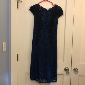 Navy and black lace Adrianna Papell cocktail dress